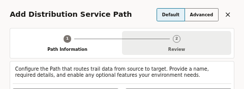 The Default / Advanced toggle on the Create Path page